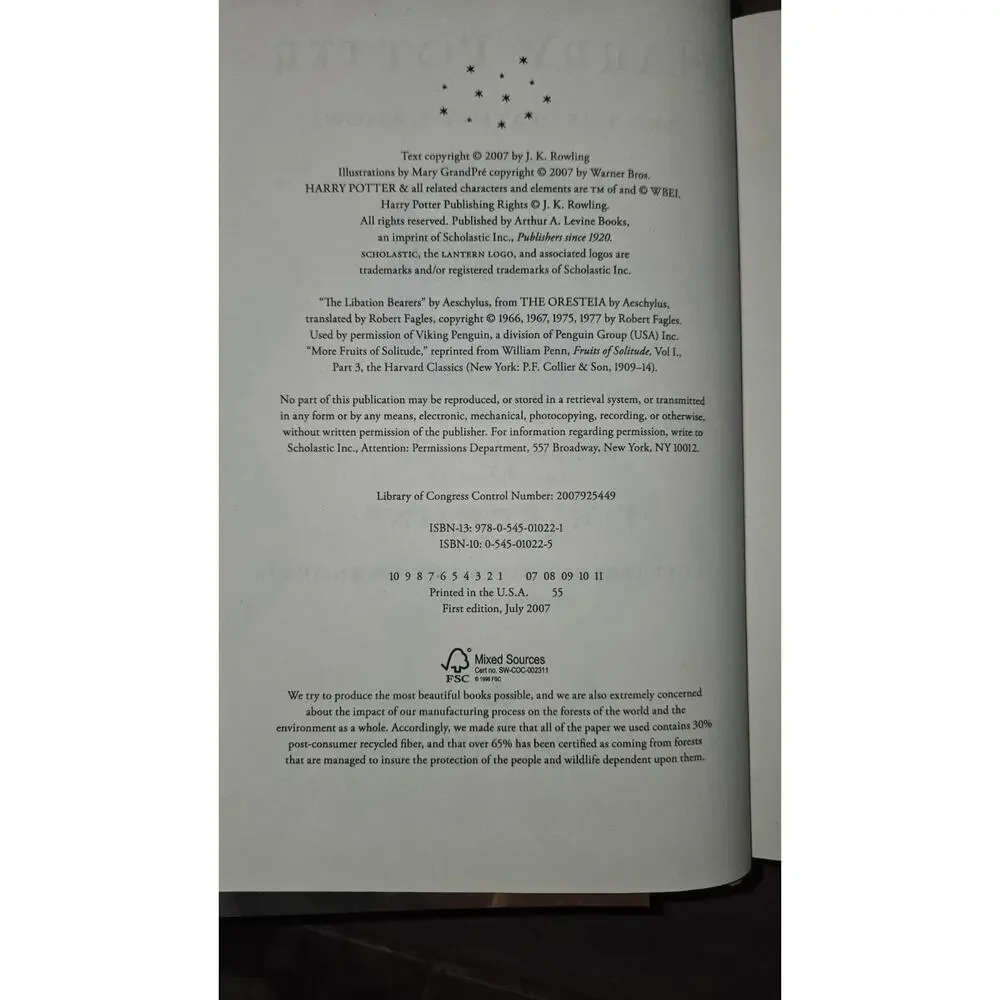 Harry Potter and the Deathly Hallows - First Edition First Print